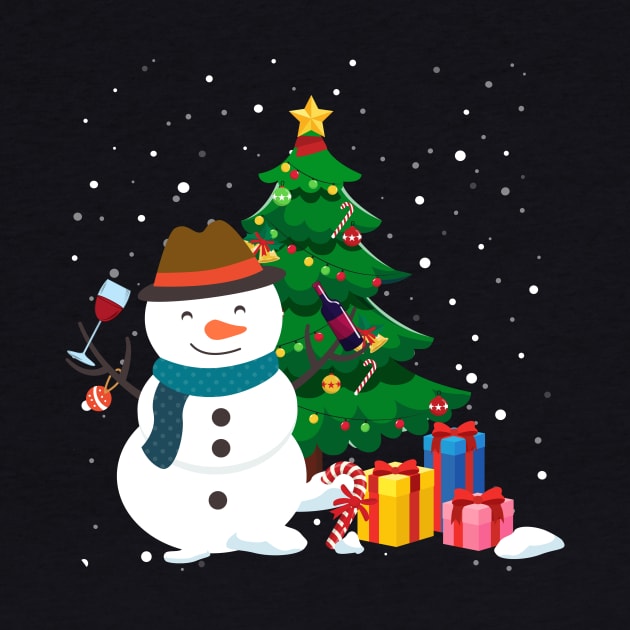 Funny Snowman Drinking Wine Christmas Tree by maximel19722